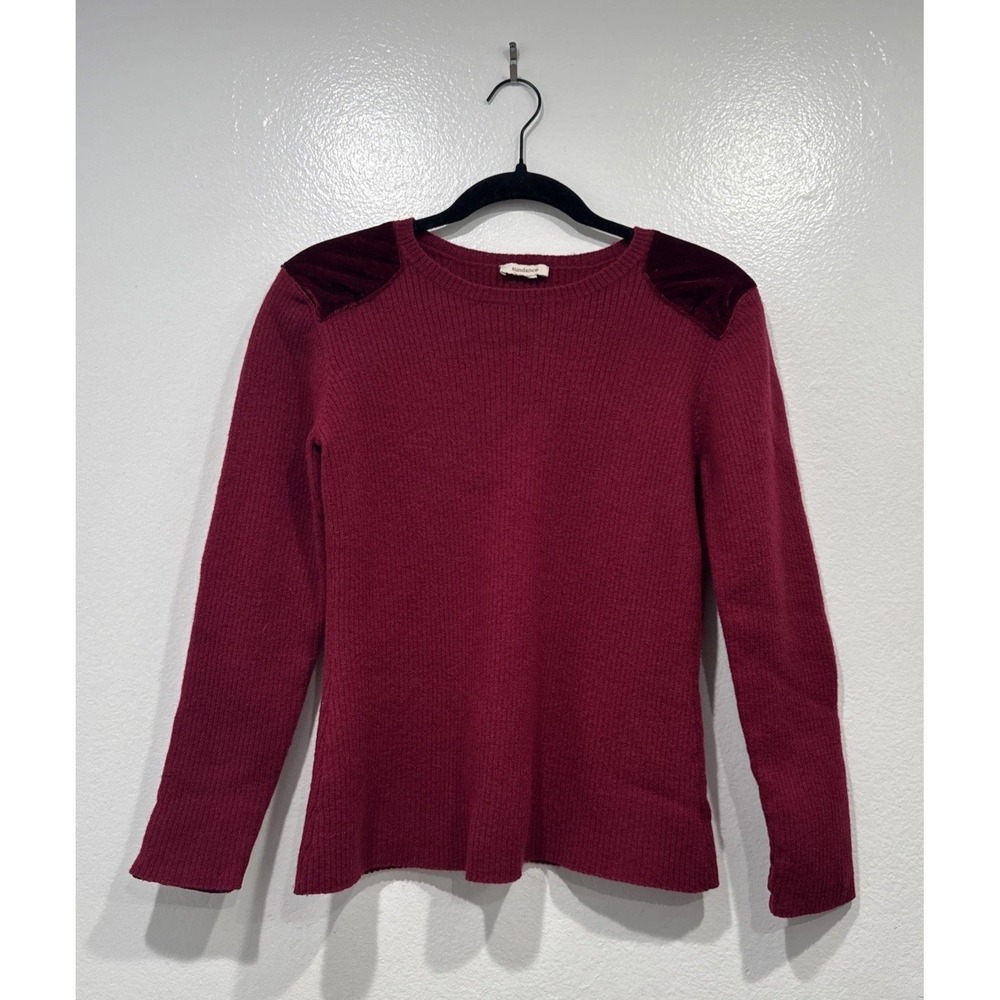 Sundance Velvet Patch Sweater Womens 100% Merino Wool Pink Red Color Romantic